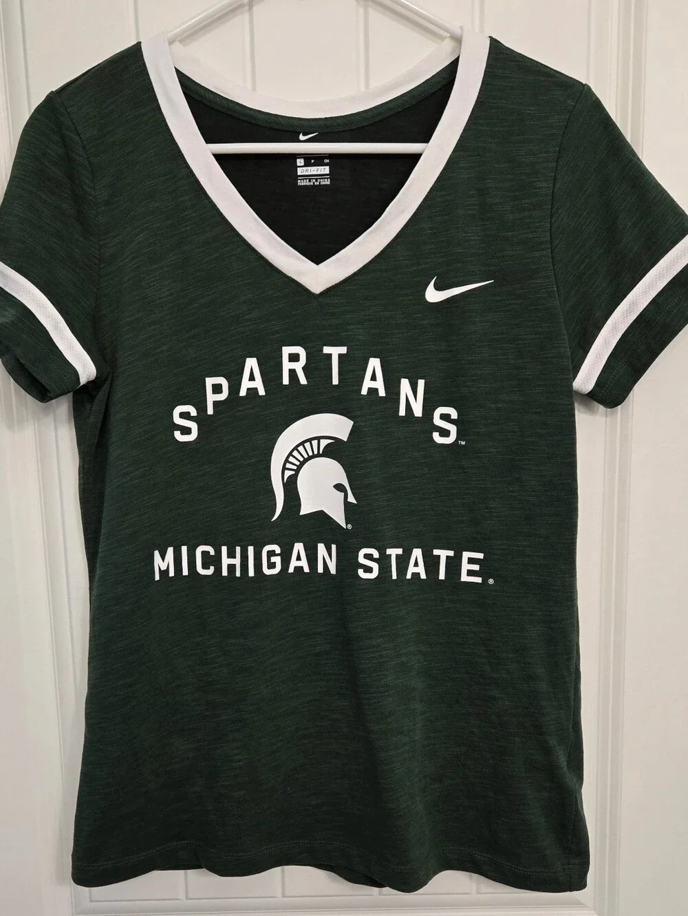 Nike Dark Green and White Michigan State Spartans V-Neck Tee